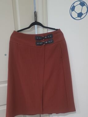 Marks & Spencer Rust Brown A-Line Skirt with Dual Buckle Detail